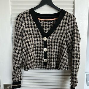 Zara Houndstooth V-Neck Cropped Sweater